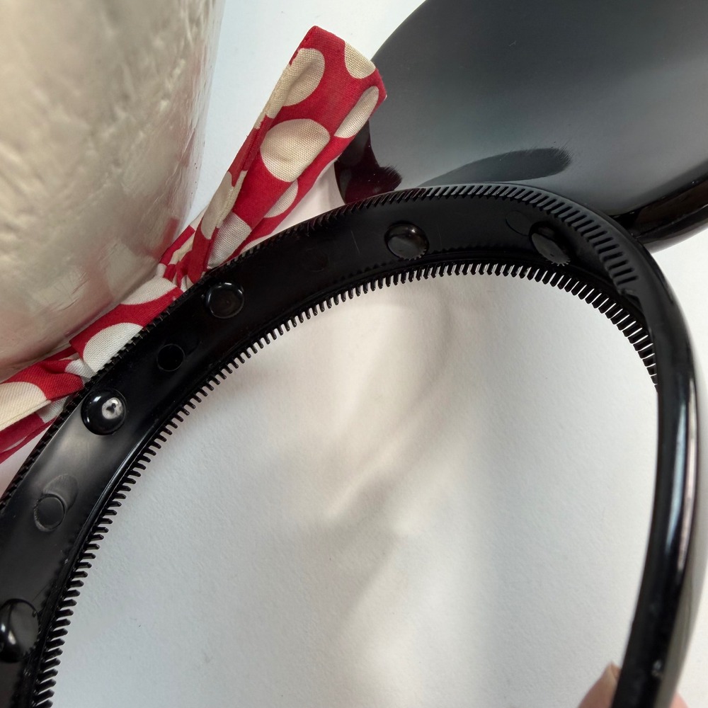 Vintage Disney Parks Minnie Mouse Ear Headband Red Polka Dot Bow Black Ears - Picture 11 of 12